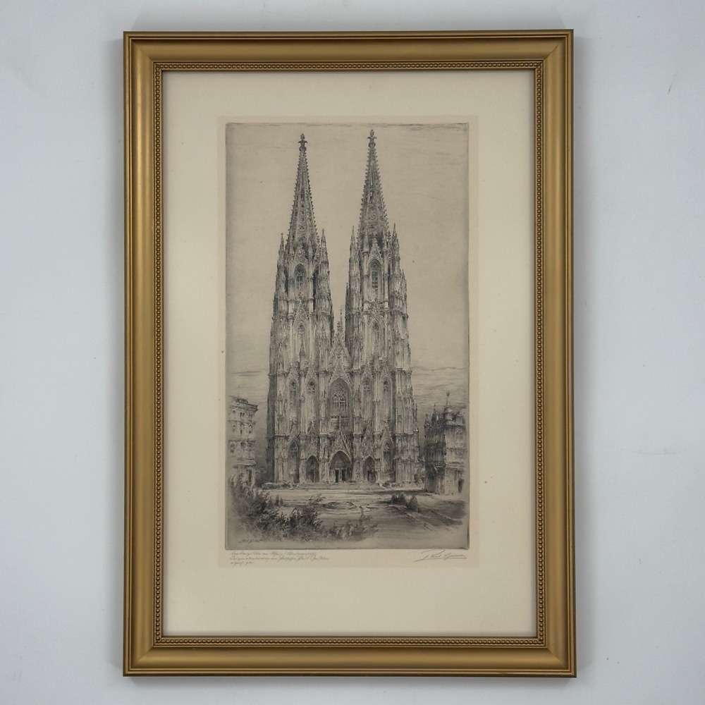 Antique German Paul Geissler Signed Original Etching Cologne Cathedral c. 1920